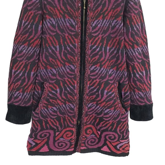 Icelandic Design Size S Sweater Coat Vintage Zipper Beaded Pockets Wool Blend - Picture 9 of 15